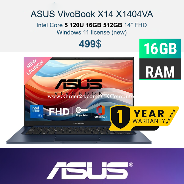 NEW ASUS VivoBook X14 X1404 _ Core 5 120U 16GB 512GB 14" FHD Windows 11 , $499