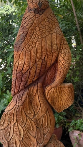ឈើឆ្លាក់ បក្សីលុយ / Large Carved Wood Good Luck Money Bird