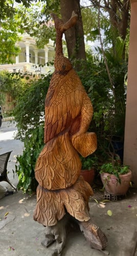 ឈើឆ្លាក់ បក្សីលុយ / Large Carved Wood Good Luck Money Bird
