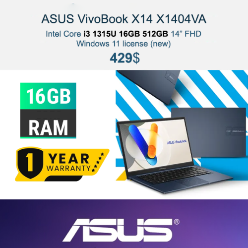ASUS VivoBook X14 | X1404VA $429 _ i3-1315U 16GB 512GB 14" FHD windows 11 (new)