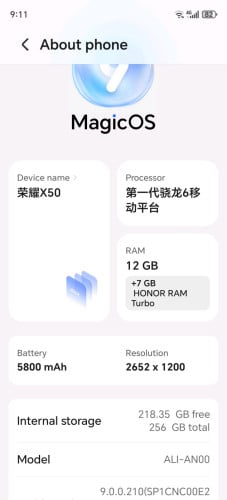 honor x50 Ram 12+7 256g