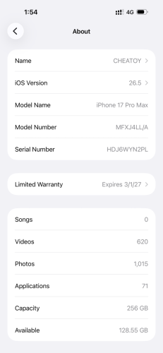 iPhone 17 pro Max 256G lock sim Blue LLA