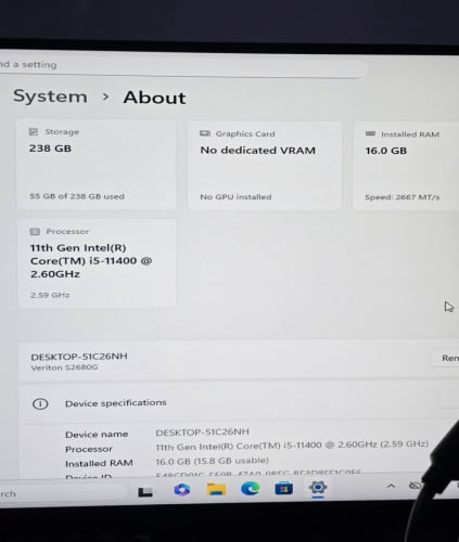 Sell Acer Veriton S2680G, Core i5-11400, Ram 16GB, SSD M.2 256GB, Monitor 24" 75Hz