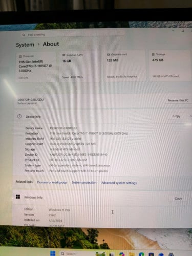 Surface laptop 4 i7-11th ram 16G 512G 500$