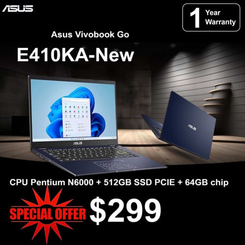 Asus E410 New 1year { Pentium N6000 | 512GB PCIE | 64GB CHip }