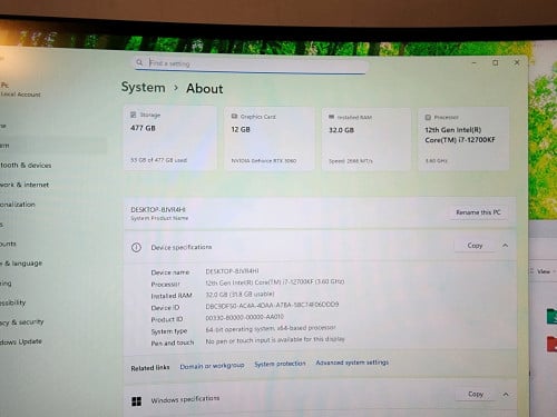 I7 12th RTX 3060 12GB Ram 32GB DDR4