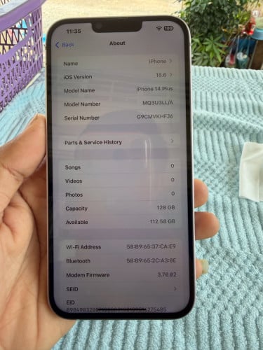 IPhone 14 Plus 128GB Code LL/A Esim តួស្អាត98.99%