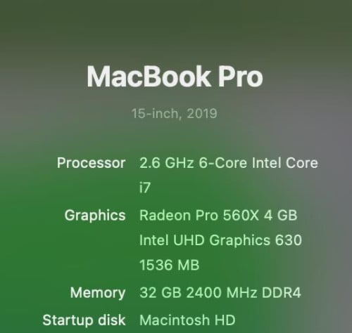 MacBook Pro 2019 15 inch 32GB RAM 512G SSD