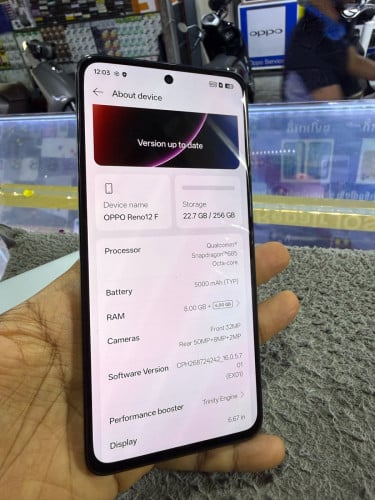 Oppo Reno12F Ram8G Memory256G ក្រុមហ៊ុនសុីមពីរ មានឆ្នាំងសាក