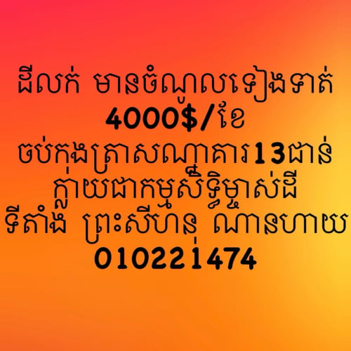 ដីលក់មានចំណូលស្រាប់4000$/ខែ