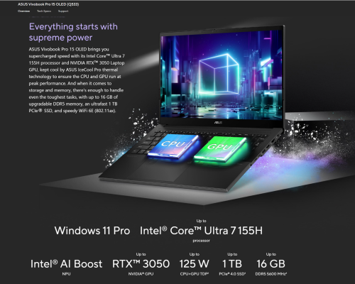 $749 ASUS VivoBook Pro 15 OLED (Ultra 7/16GB/1TB) RTX 3050