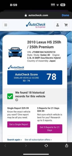 18700$ Lexus HS 250h 010 option premium (haft full)