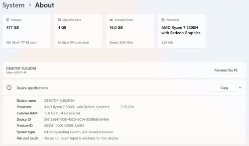 Acer Nitro 5  AMD ryzen 7 តម្លៃ 290$