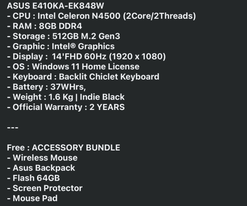 Laptop ASUS សម្រាប់ការសិក្សារទូទៅលក់វិញស្អាត់នៅថ្មី