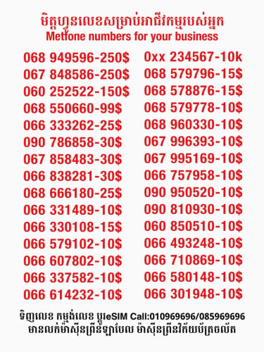 Metfone លេខសម្រាប់អាជីវកម្ម