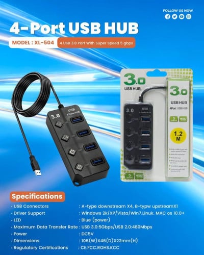 USB HUB 3.0 4Ports 1.2M
