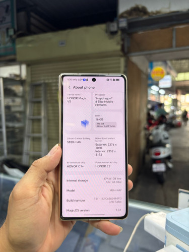 Honor magicV5 512G Ram12G Sim2 Global ខូចអេក្រង់ក្នុងប្រើបានខាងក្រៅ ស្ទើតួរតិចបែកថាច់មុខតិច