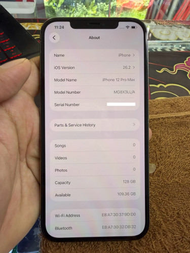 iPhone 12 ProMax 128G color Black ថ្ម100% ឡុកអុីសុីម (ប្រើបានសុីម2)