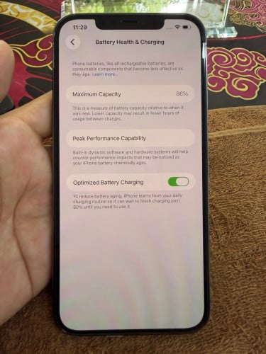 iPhone 12 ProMax 128G color Black ថ្ម86% ឡុកអុីសុីម (ប្រើបានសុីម2)
