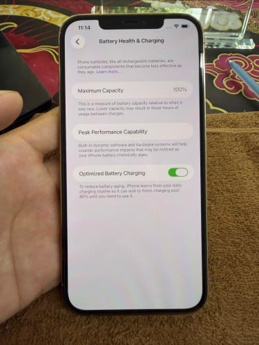 iPhone 12 ProMax 128G color Gold ថ្ម100% ឡុកអុីសុីម (ប្រើបានសុីម2)