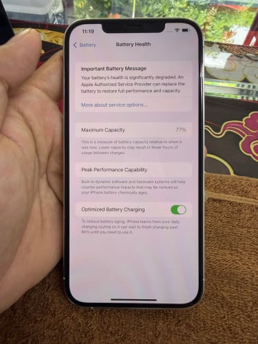 iPhone 12 ProMax 128G color white ថ្ម77% ឡុកអុីសុីម (ប្រើបានសុីម2)