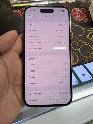 iPhone 15 color pink 128G ថ្ម88% ឡុកអុីសុីម (ប្រើបានសុីម2)