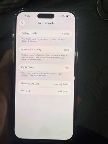 IPhone 15 Pro Max 256 ZP/A gb battery health 85% 98-99%