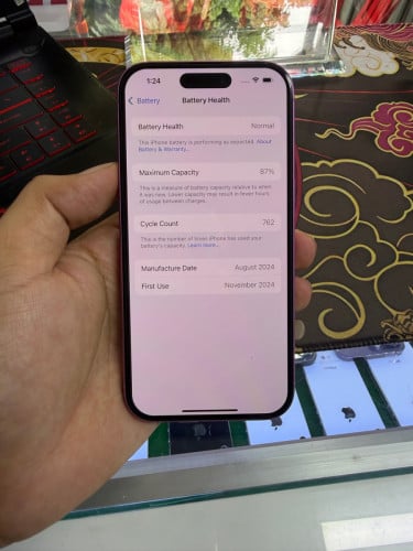 iPhone 16 color pink 128G ថ្ម87% ឡុកអុីសុីម (ប្រើបានសុីម2)