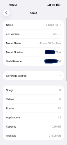iPhone 16 Pro Max Zaសុីម២ 256g មានប្រអប់និងឆ្នាំងសាក