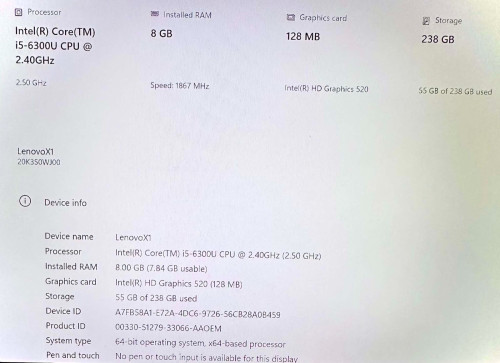 Laptop X1 Carbon (Thin, Light Weight)