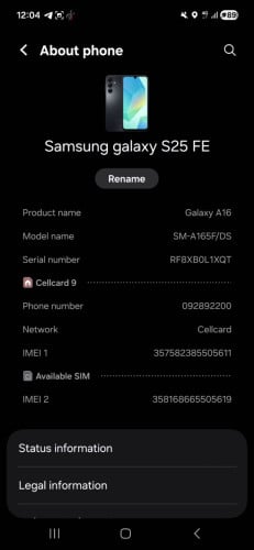 Samsung a16  សំនុំស្អាត  រ៉េម8g ស្ទើរគែមជុំវិញដោយសារសំបកស៊ី យកទៅខាតស្អាតវិញ