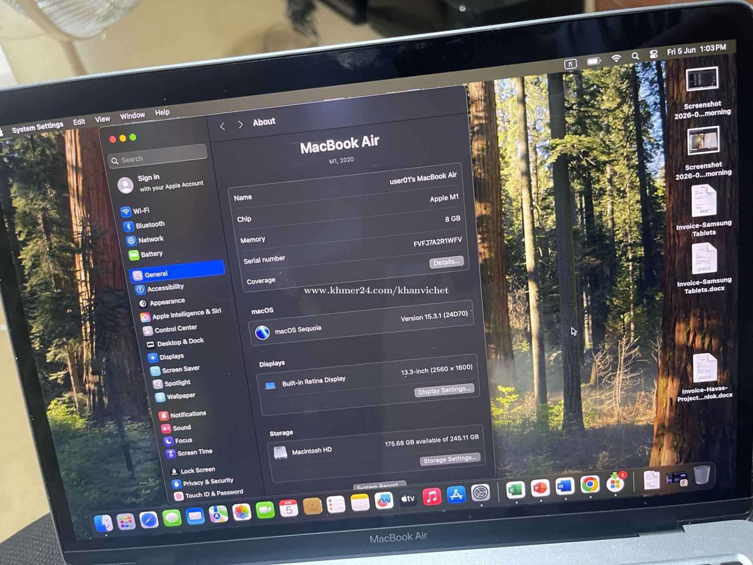 MacBook Air M1 2020 price $350.00 in Nirouth, Chbar Ampov, Phnom 
