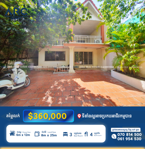 ផ្ទះលក់ ស្ថិតនៅជិតជិតរង្វង់មូលផ្សារដើមថ្កូវ