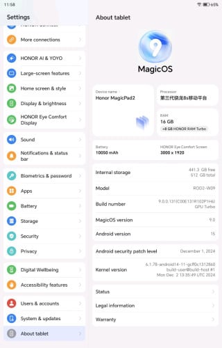 Honor Magic pad 2 storage 512G ram 16g+8g cup snapdragon 8s gen3CH Lcd 144Hz