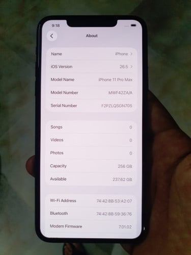 iphone 11 Pro max 256gសុីម2សាណុំហ្សុីនស្អាតណាស់99%👍