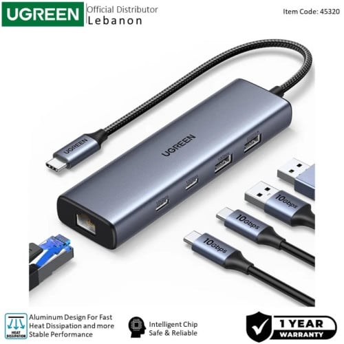 UGREEN 45000 USB C Hub, 10Gbps USB C 3.2 & USB-A 3.2 4K 60Hz HDMI, Ethernet 1000mbps