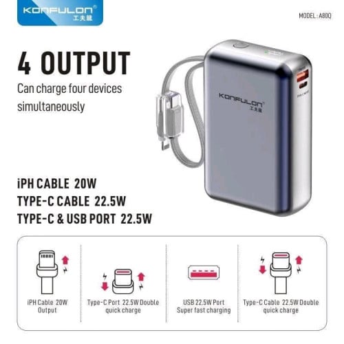 22.5w 20000mah powerbank konfulon include ip&type-c cable