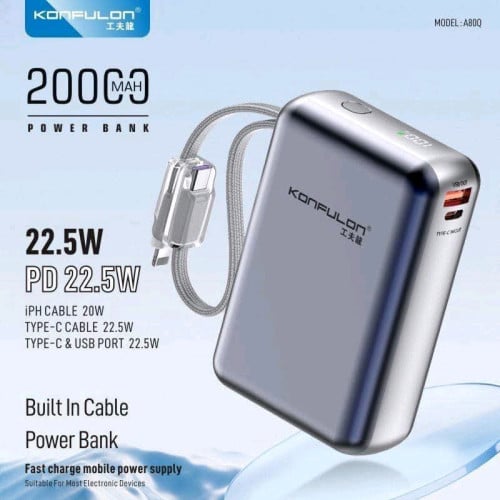 22.5w 20000mah powerbank konfulon include ip&type-c cable