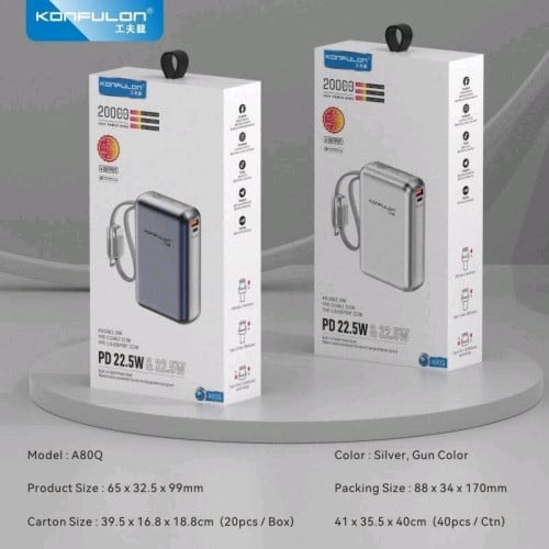 22.5w 20000mah powerbank konfulon include ip&type-c cable