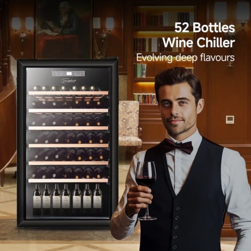 Wine Chiller is ideally suited to store 52 bottles of 0.75 litre Bordeaux style wine bottles.