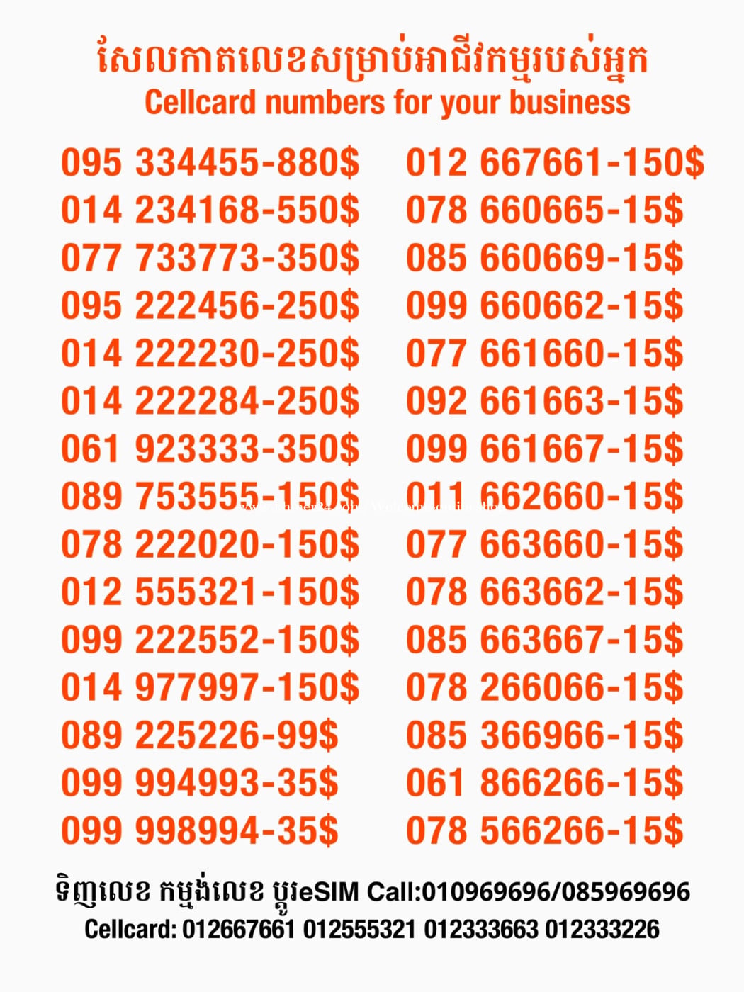Cellcard លេខសម្រាប់អាជីវកម្ម