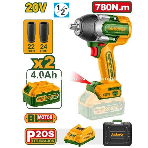 Jadever 20V Cordless Brushless Impact Wrench 780N.m