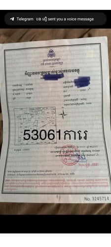 ដីស្រែជាប់ផ្លូវ 1ហិចតា3700$ (ប្លង់រឹង) មានចំនួន 5ហិចតា
