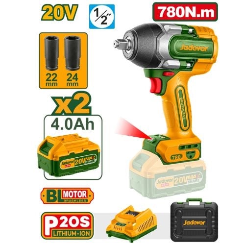 Jadever 20V Cordless Brushless Impact Wrench 780N.m