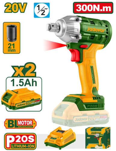 Jadever 20V Cordless Brushless Impact Wrench (JDCD1512)