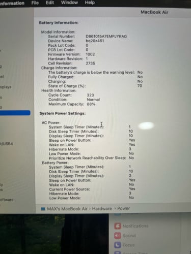 MacBook Air 2020Chip m1 ram8 ssd 256g