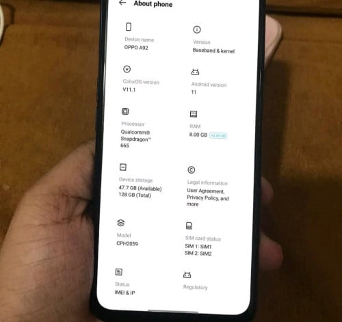 OPPO A92 Company Sim2 128GB RAM 8+5GB ក្រុមហ៊ុន ស៊ីម២ សុីនសុំណុំ ស្អាត 99% ម៉ាស៊ីនខ្លាំង ថ្មកាន់