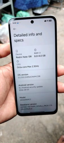 Redmi note13R .Ch,ram8+4g.rom128g.សានុំ