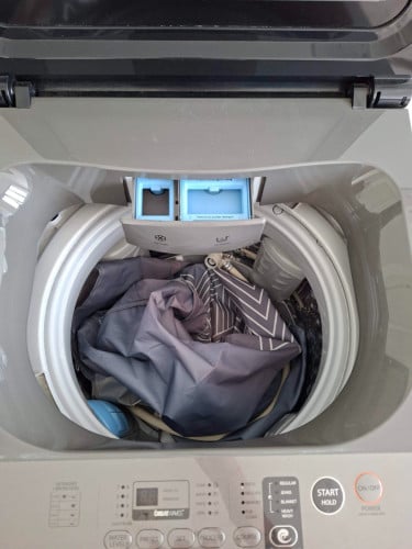 Used Toshiba 8kg top load washing machine, free stand & cover