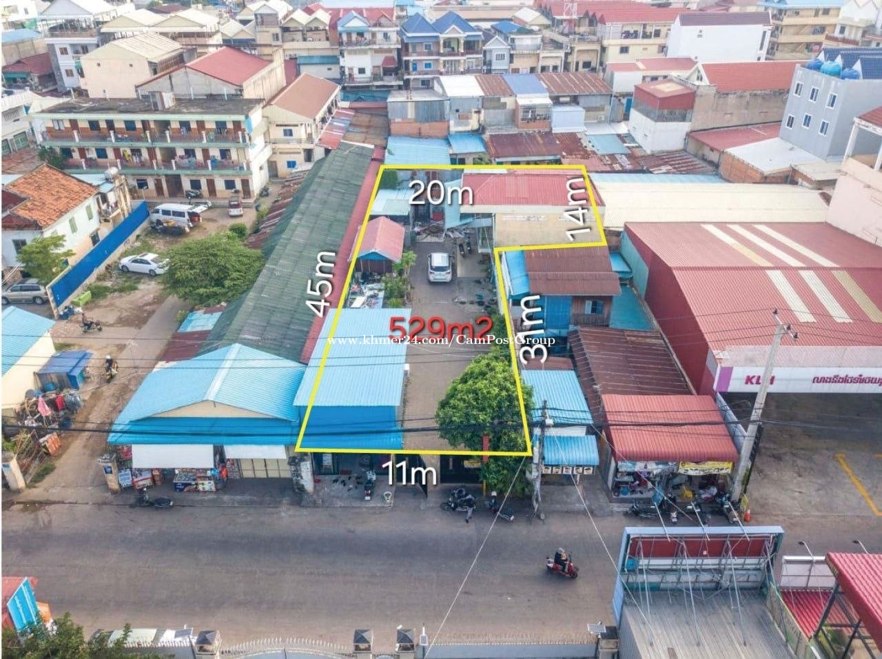 ដីសម្រាប់លក់ ទួលសង្កែ ឫស្សីកែវ ល្អសំរាប់សង់អគារបន្ទប់ជួល រឺ សង់អគារ Office